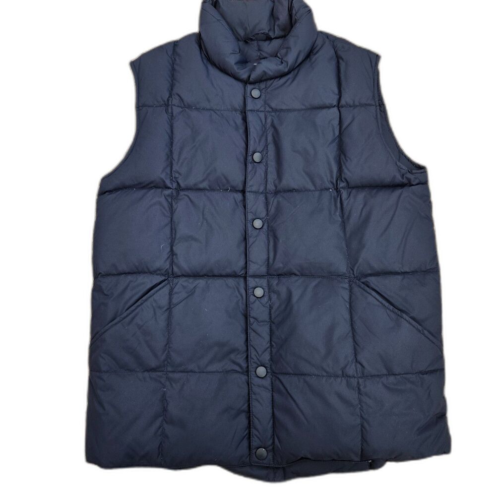 Lands' End Puffer Vest Womens Large 14-16 Blue Snap Front Goose Down Quilted EUC